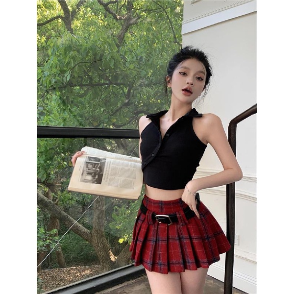 Áo Thun Không Tay Dáng Ngắn Ôm Sát Màu Đen Thời Trang Mùa Hè Cho Nữ