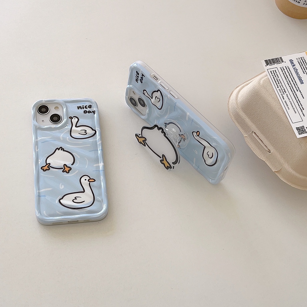 Ốp Điện Thoại Nhựa PC Cứng Hình Vịt Lặn Biển Màu Trong Suốt Gắn Giá Đỡ iPhone 11 13 12 14 Pro Max