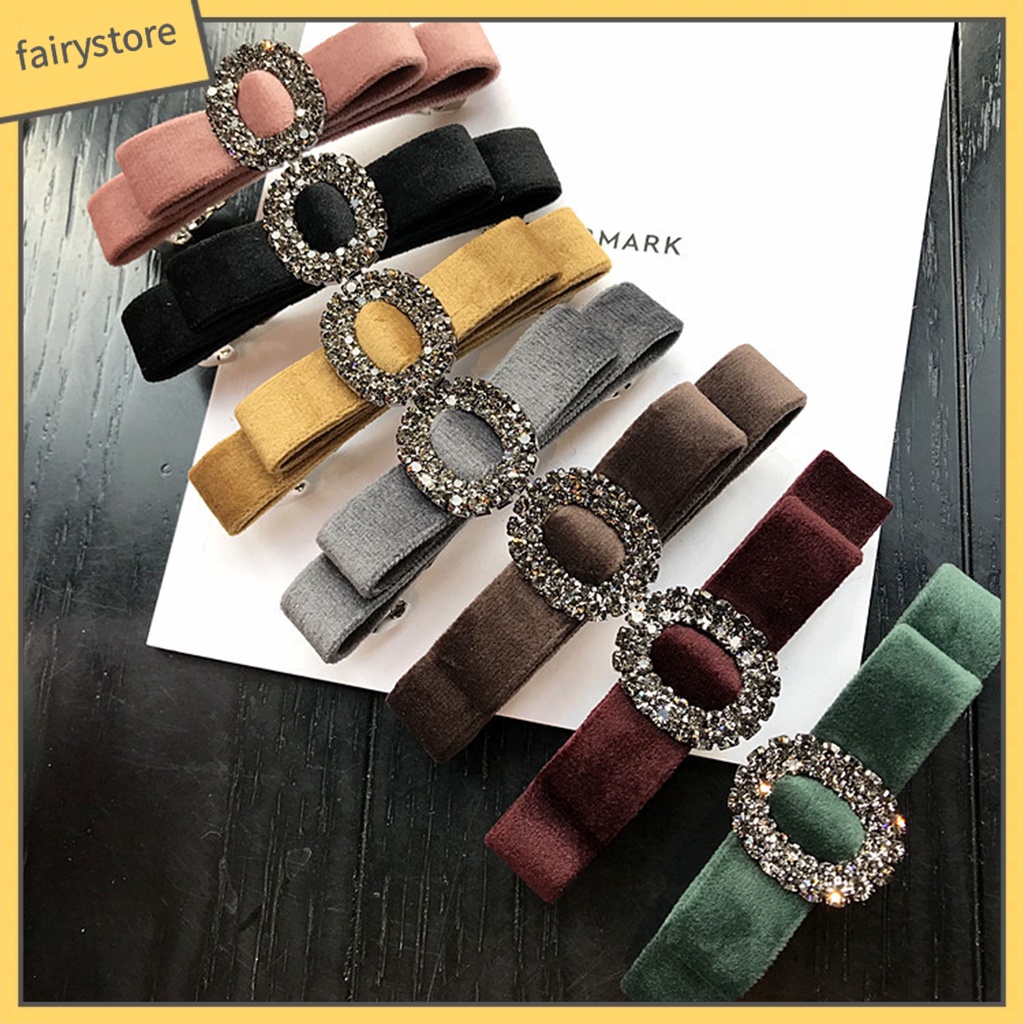 Kẹp Tóc Hình Nơ Đính Đá Hai Lớp Chống Trượt Phong Cách Hàn Quốc