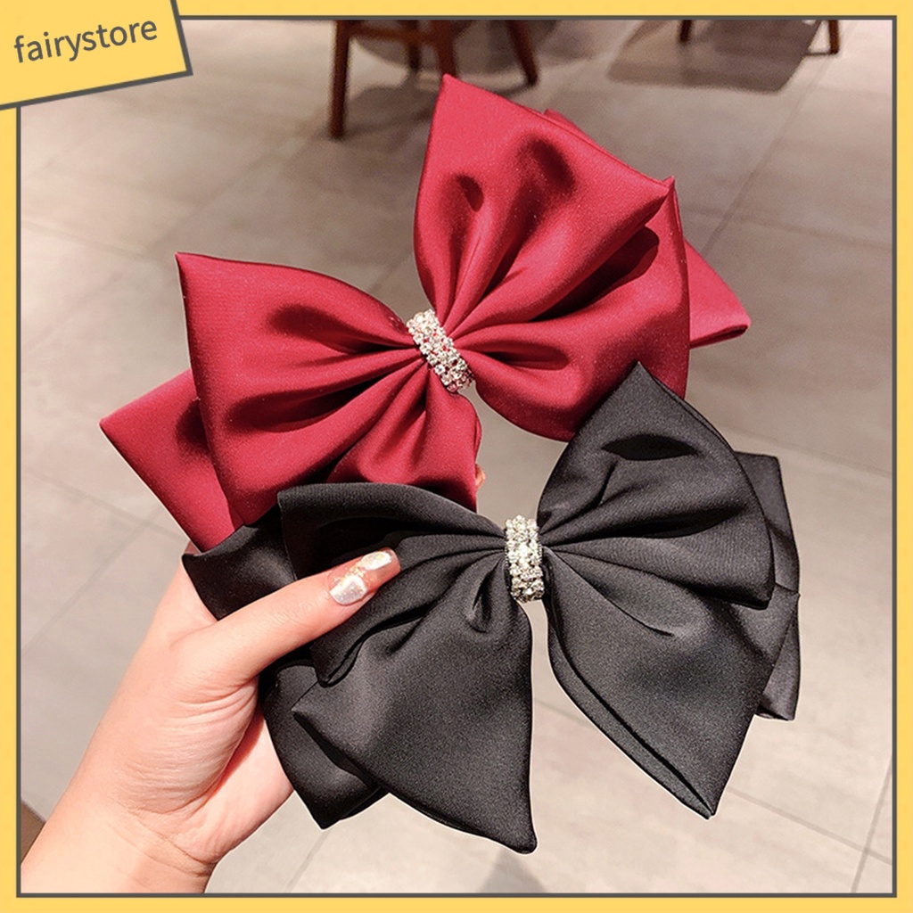 Kẹp Tóc Nơ Đính Đá Lấp Lánh Chống Trượt Hai Lớp Trang Trí Tóc