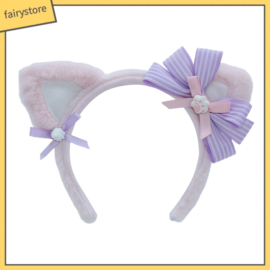 Băng Đô Cài Tóc Tai Mèo Hoạt Hình Phối Lông Chống Trượt Dành Cho Nữ