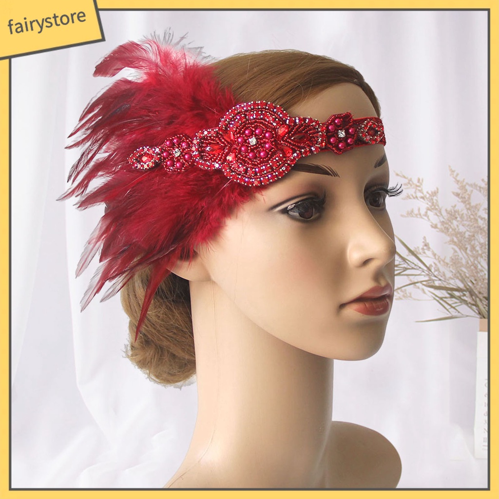 [FRO] Cài Tóc Đính Đá Ngọc Trai Giả Phối Lông Vũ Tua Rua Phong Cách Vintage Cho Cô Dâu