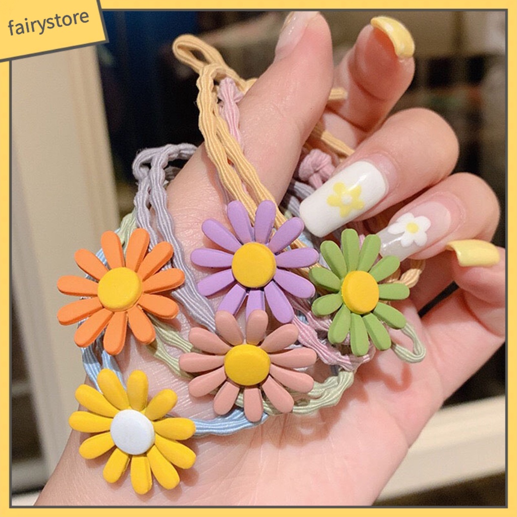 Dây Cột Tóc Co Giãn Đính Hoa 3D Bằng Nhựa Resin Có Thể Giặt Rửa Cho Bé