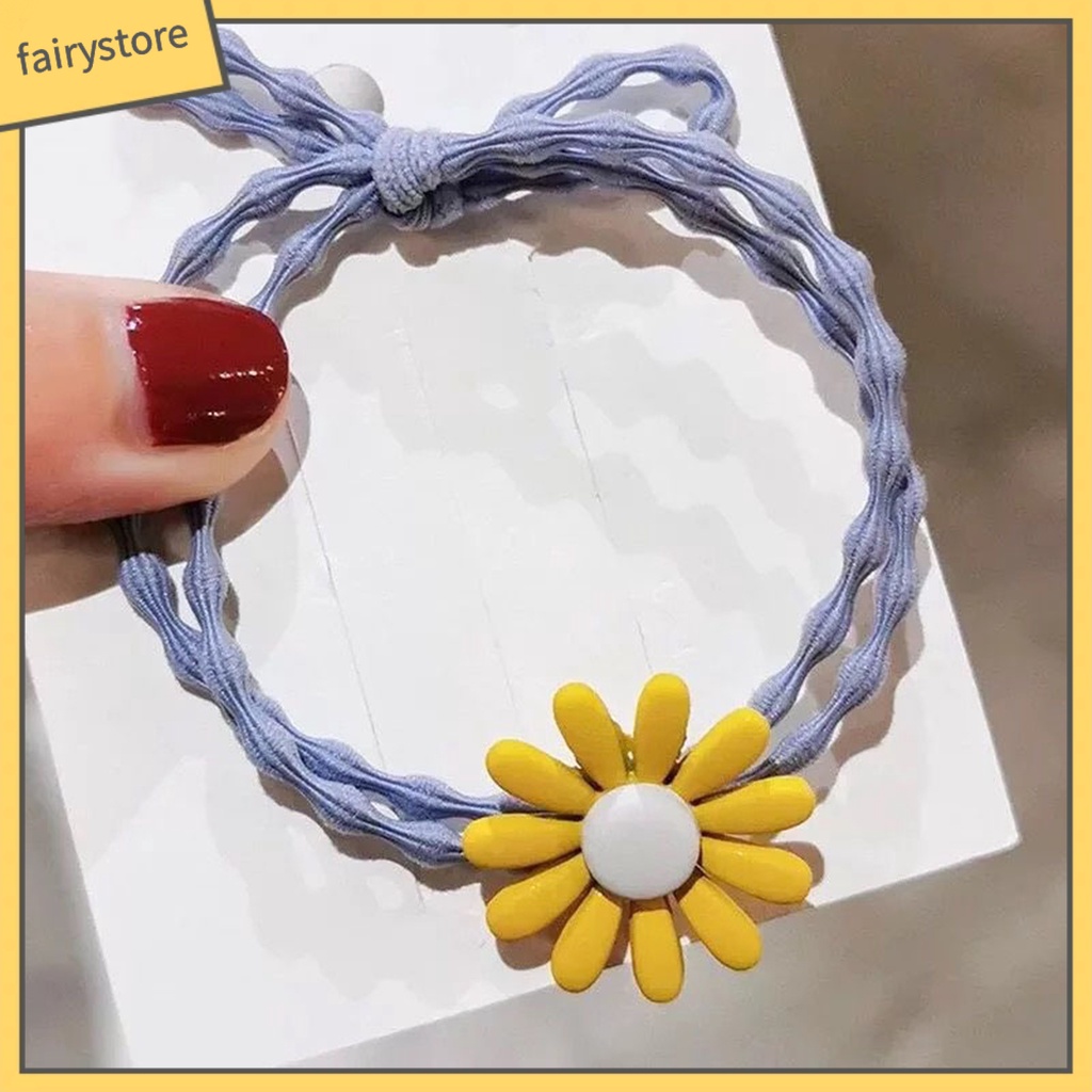 Dây Cột Tóc Co Giãn Đính Hoa 3D Bằng Nhựa Resin Có Thể Giặt Rửa Cho Bé