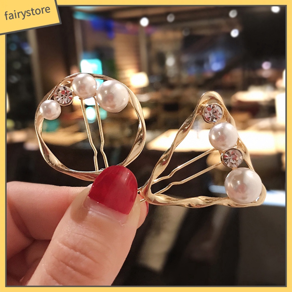 Kẹp Tóc Đính Ngọc Trai Giả Họa Tiết Hình Học Thời Trang Cho Nữ