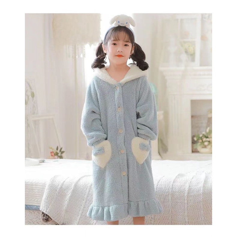 Đồ ngủ Lông Cừu San Hô Dày Dặn Họa Tiết Hoạt Hình Cinnamoroll Dễ Thương Cho Bé Gái