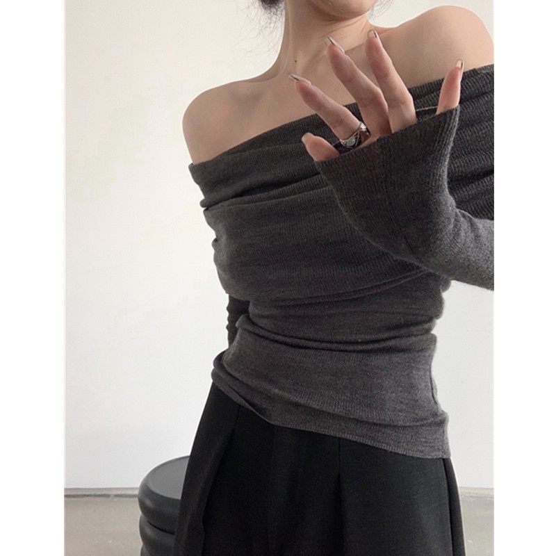SUXI Áo Sweater Dệt Kim Một Mảnh Tay Dài Màu Trơn Dáng Ôm Thời Trang Mùa Thu Dành Cho Bạn Nữ