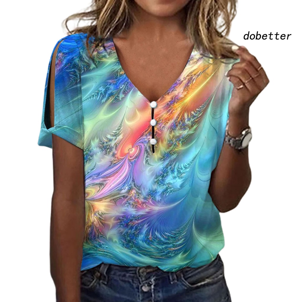 Áo Thun Ngắn Tay Cổ Chữ V Nhuộm Màu Thời Trang Mùa Hè Cho Nữ