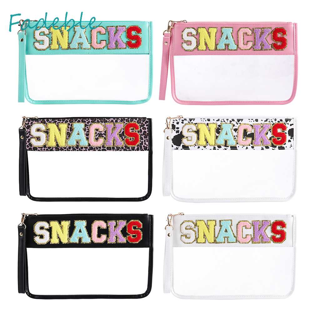 Túi Đựng Mỹ Phẩm Bằng PVC Chenille Trong Suốt In Chữ Có Khóa Kéo Tiện Dụng Mang Theo Du Lịch