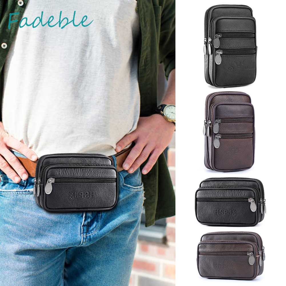 Túi Đeo Hông Da PU Nhiều Ngăn Màu Trơn Phong Cách Vintage Cho Nam