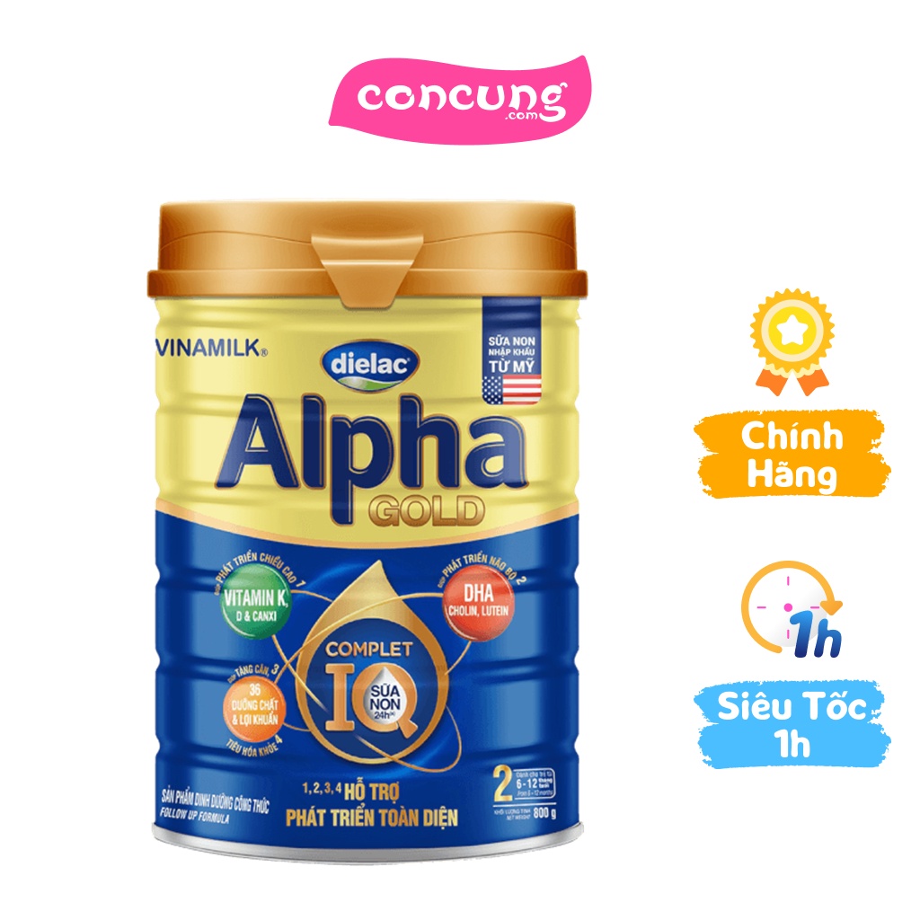 Sữa Dielac Alpha Gold IQ 2, 800g (6-12 tháng)