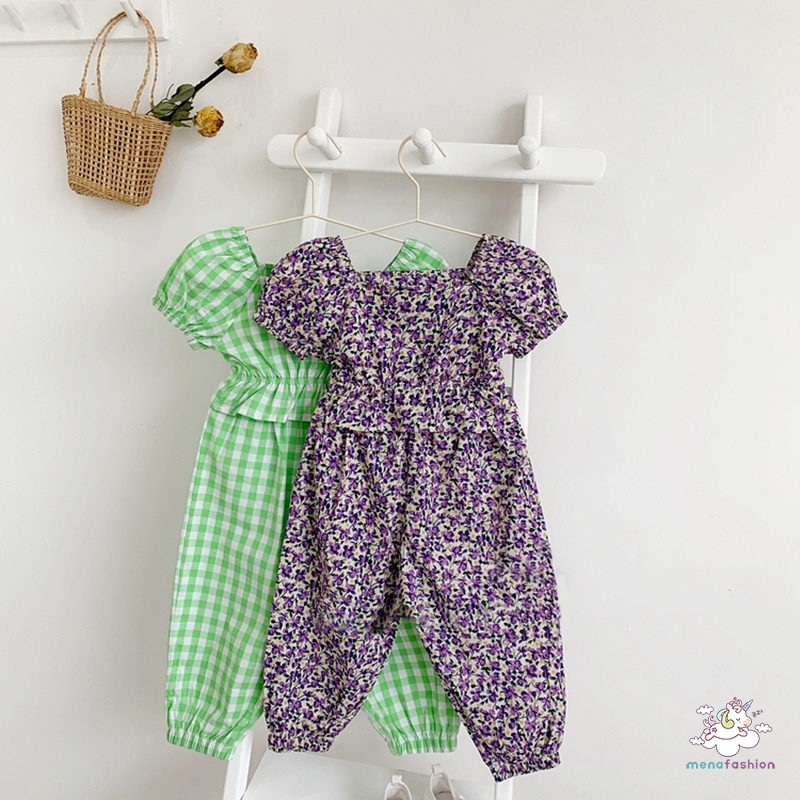 Set Áo Cổ Chữ U Họa Tiết Sọc Caro Và Quần Dài Thời Trang Hàn Quốc Cho Bé Gái