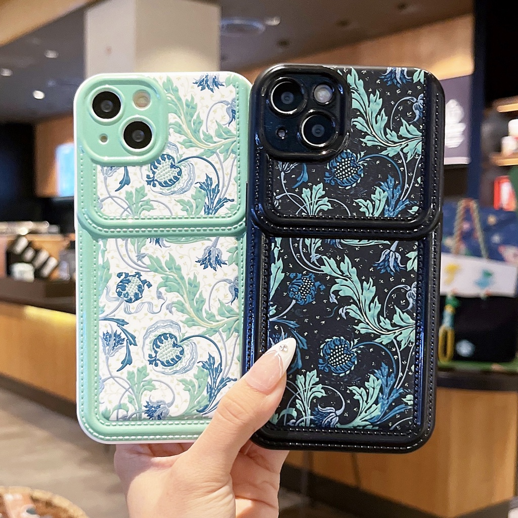 Ốp Điện Thoại TPU Silicon Mềm Chống Sốc In Họa Tiết Hoa Có Ngăn Đựng Thẻ Bảo Vệ Ống Kính Máy Ảnh Cho iPhone 14 13 12 11 PRO MAX