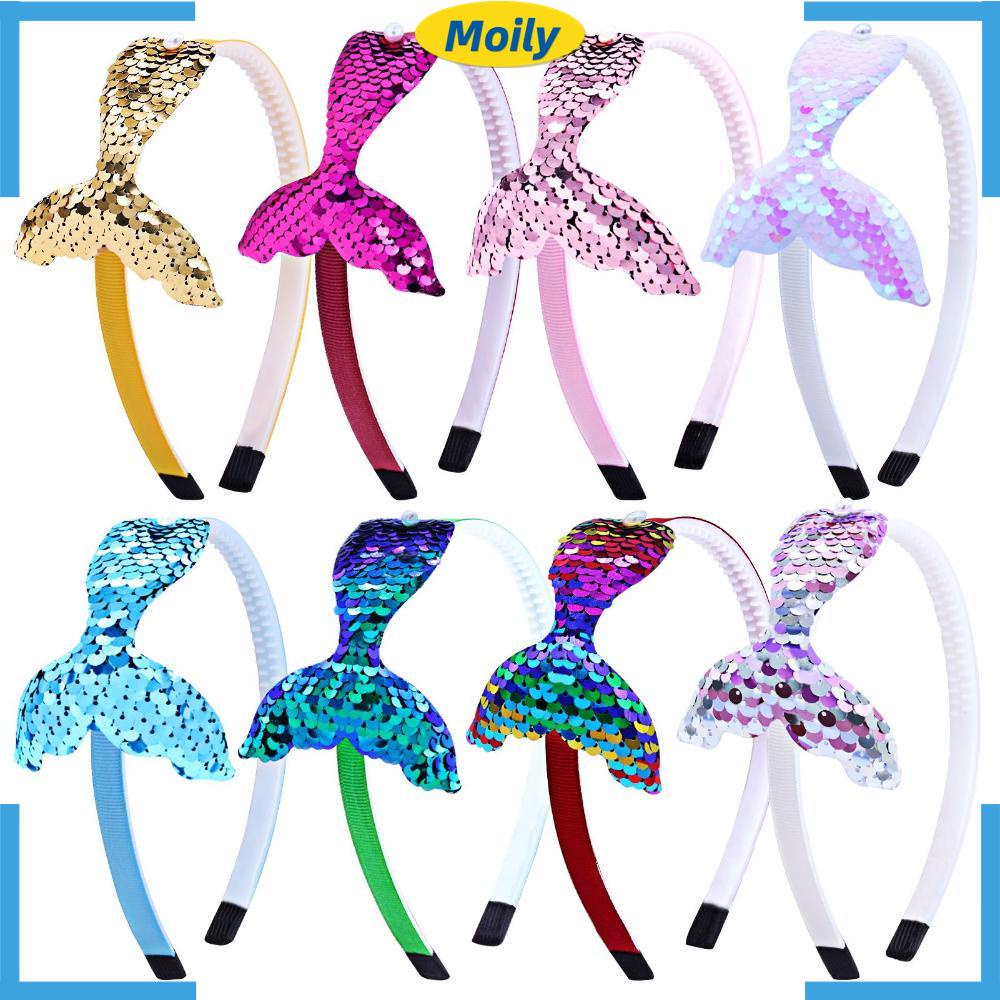 MOILYVN Băng Đô Cài Tóc Họa Tiết Vảy Cá Đính Kim Sa Lấp Lánh