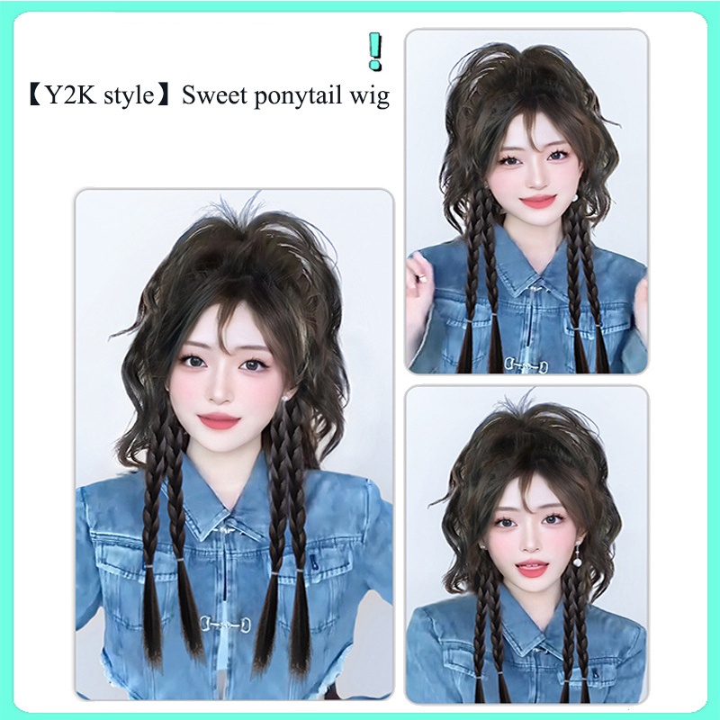 Tóc Giả Thắt Bím Xoăn Y2K Có Kẹp Dành Cho Nữ Tập Boxing