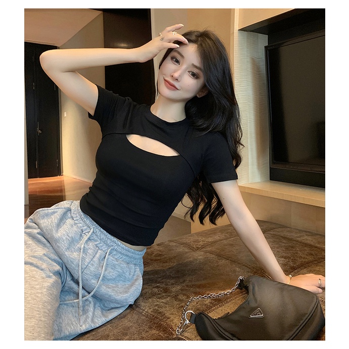 NZN Áo Thun Nữ Ngắn Tay Khoét Vai Gợi Cảm Kiểu Hàn Quốc