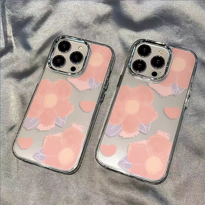 ✅Ốp Điện Thoại Mềm Chống Sốc In Hình Hoa 13In Màu Hồng Đơn Giản Cho Apple plus 14pro 8711iPhone12max