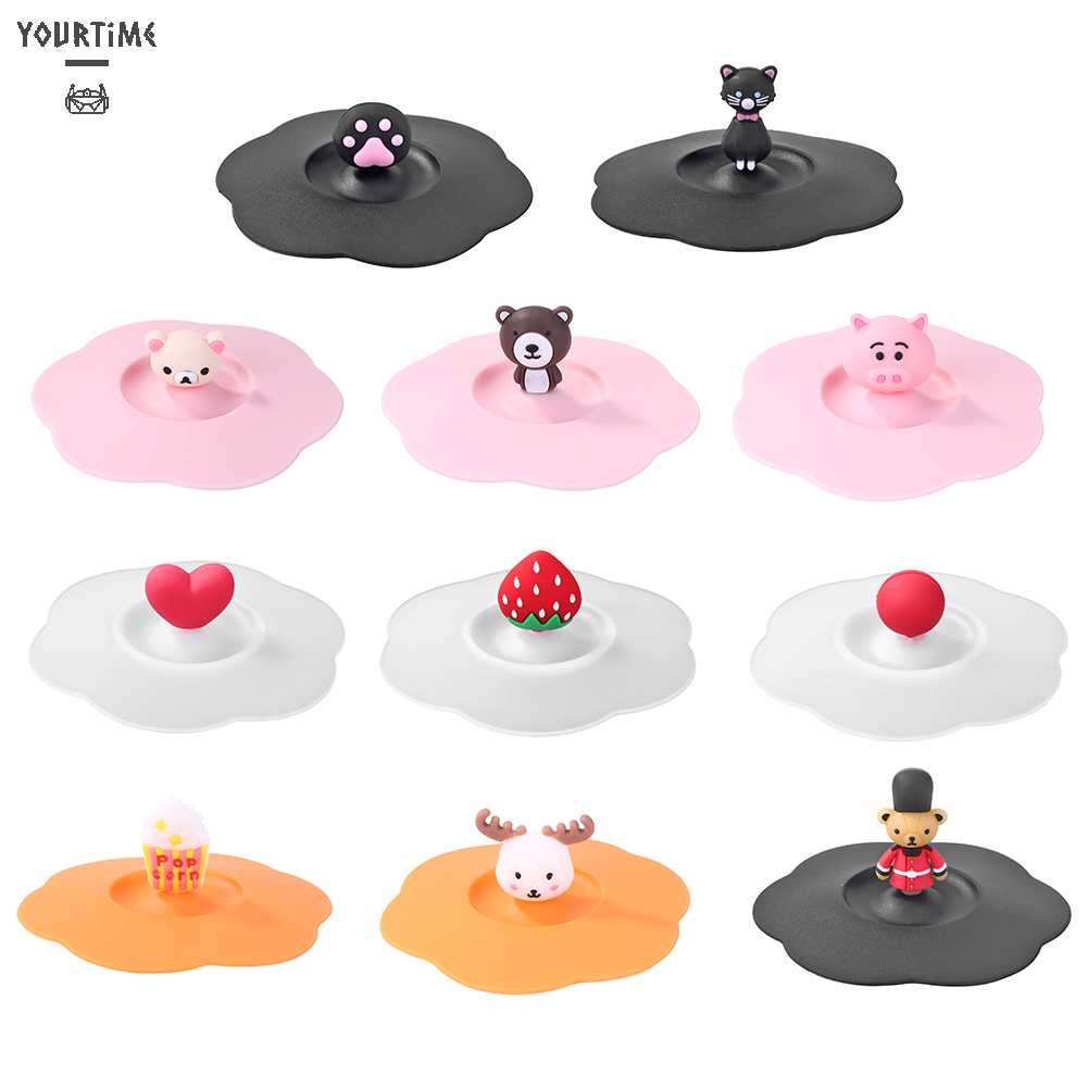 Nắp Đậy Cốc Nước Bằng Silicon Trong Suốt Chịu Nhiệt Chống Tràn Kiểu Hoạt Hình Dễ Thương