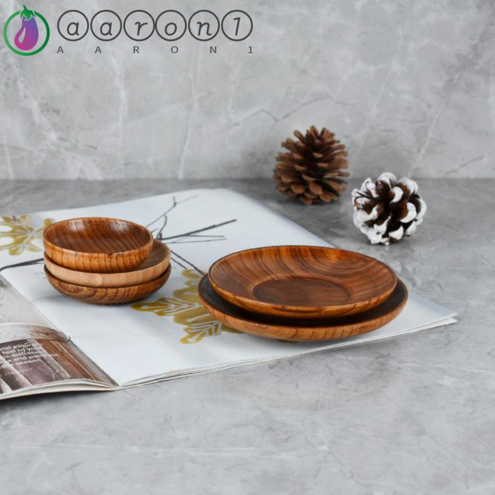Aaron1 Đĩa Tròn Bằng Gỗ Đựng Nước Chấm 6.5 / 7.5 / 12cm Phong Cách Nhật Bản