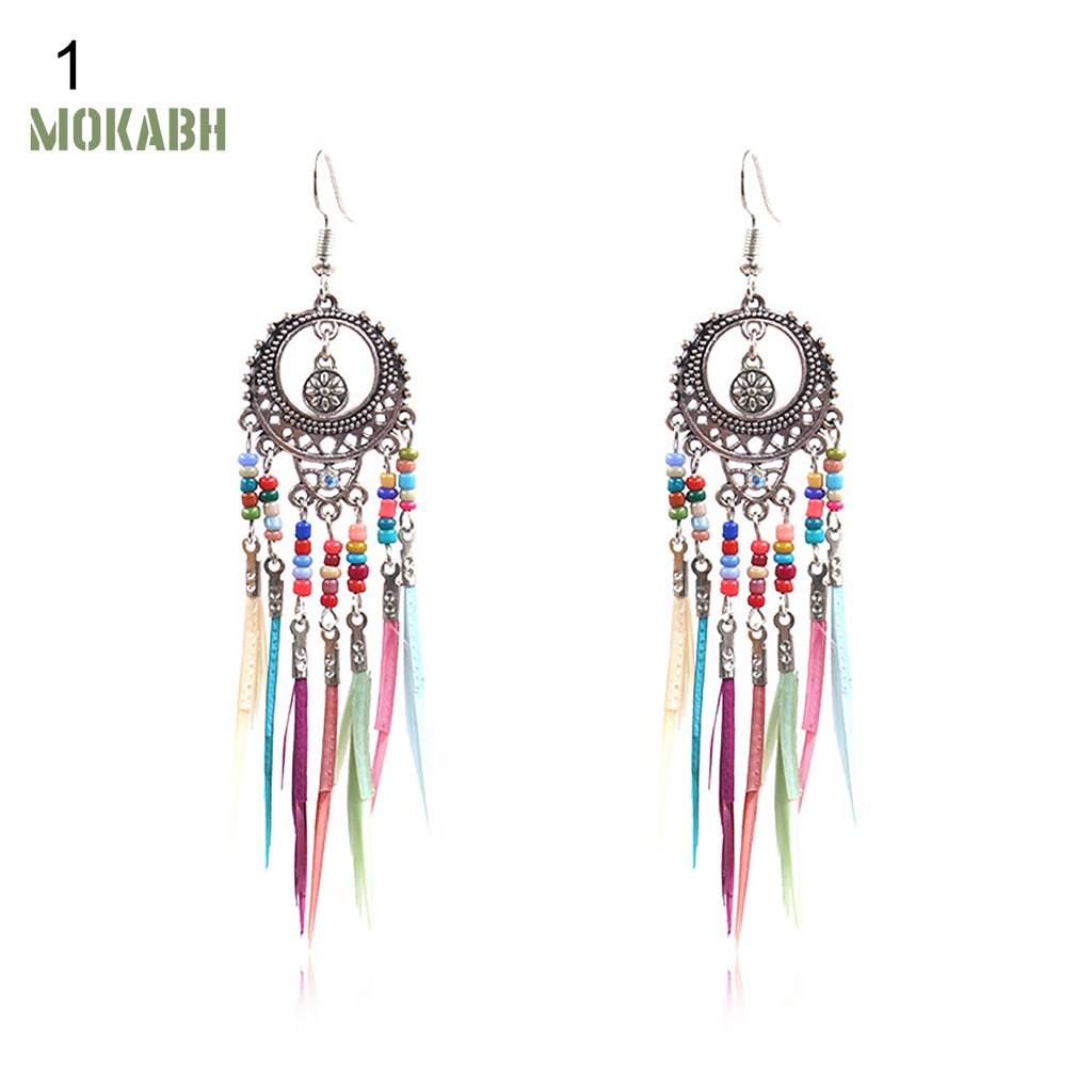 [Mok Abh] Bông Tai Theo Phong Cách Bohemian Retro Hình Lông Vũ