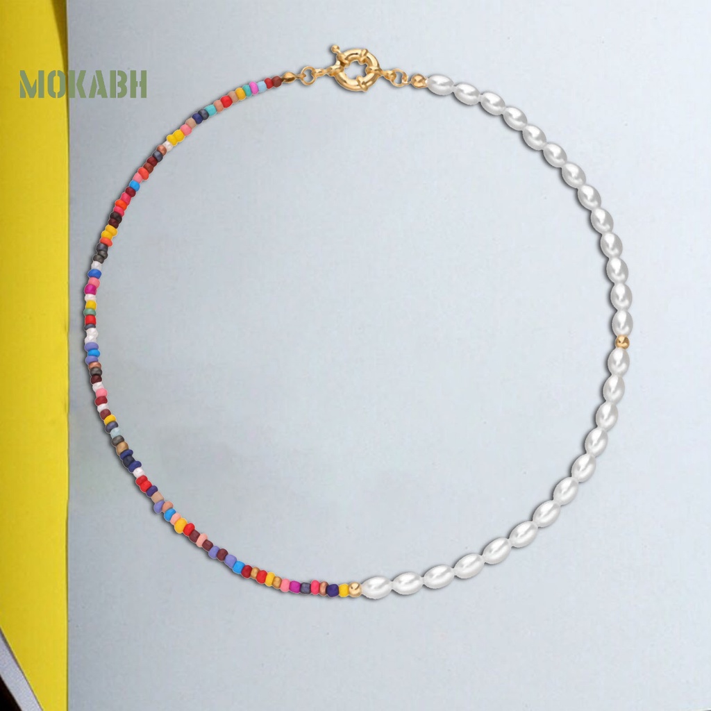 [Mok Abh] Vòng Cổ Choker Hạt Giả Ngọc Trai Nhiều Màu Phong Cách Bohemian Cho Nữ
