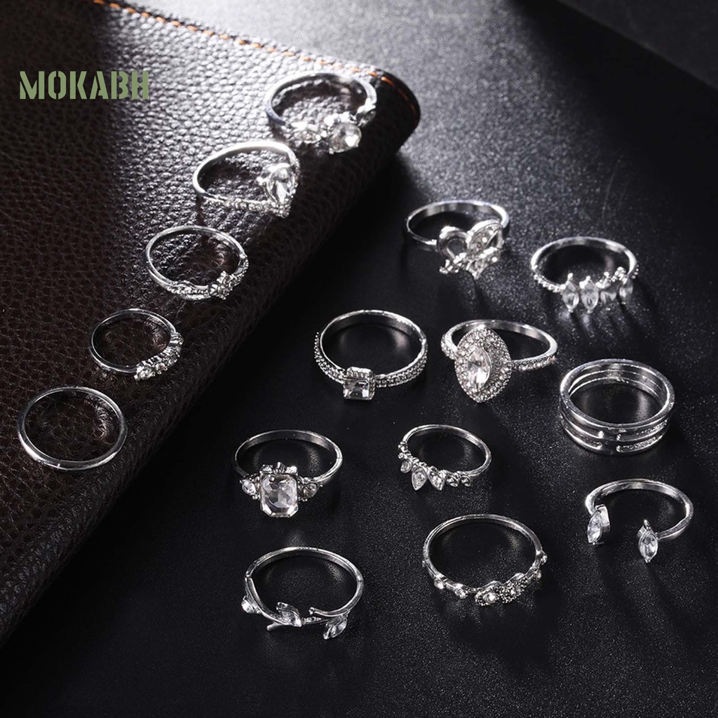 [Mok Abh] Bộ 15 Nhẫn Đeo Bằng Hợp Kim Kiểu Dáng Khác Nhau Dùng Hàng Ngày