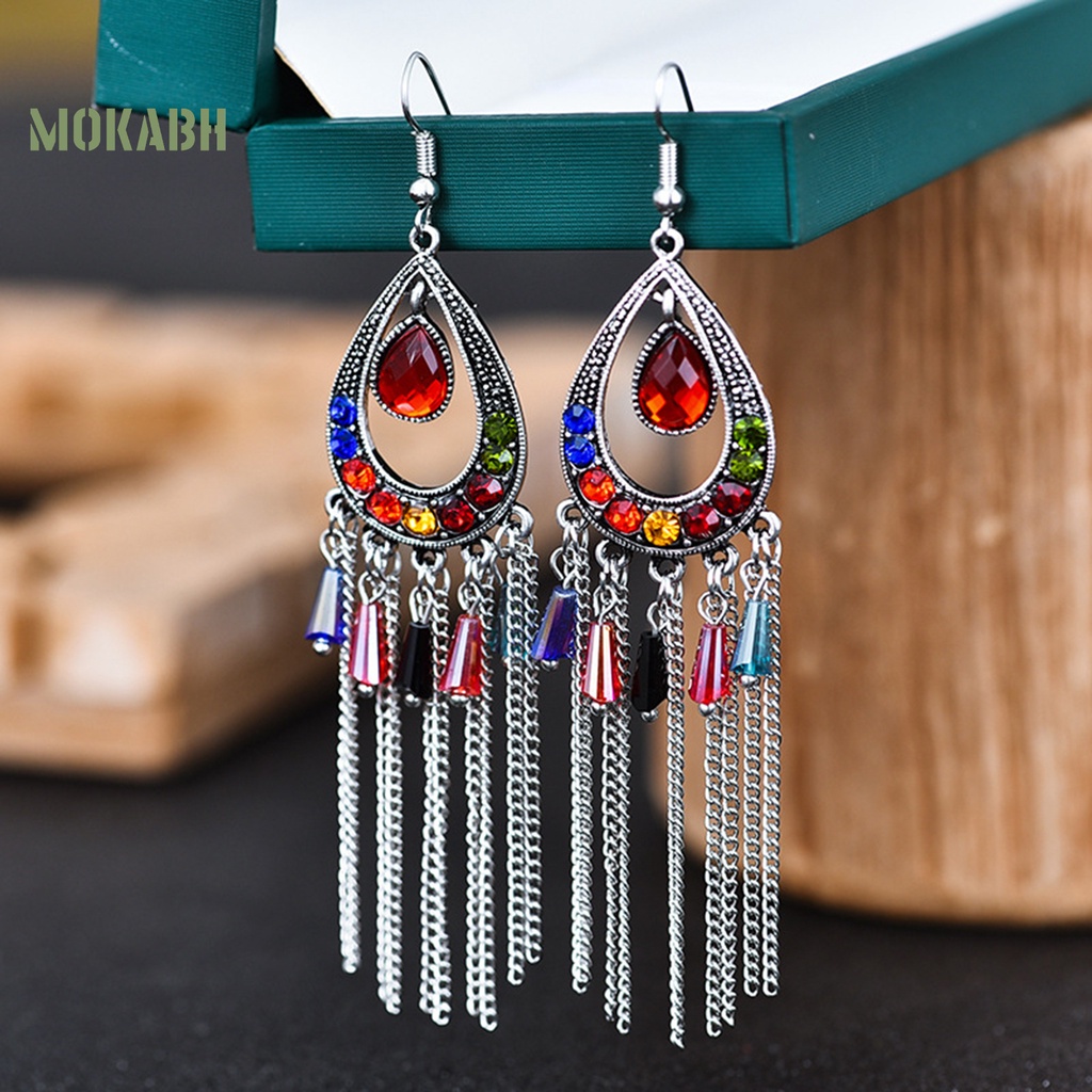 1 Cặp Bông Tai Hình Giọt Nước Đính Đá Kiểu Dáng Vintage Thời Trang