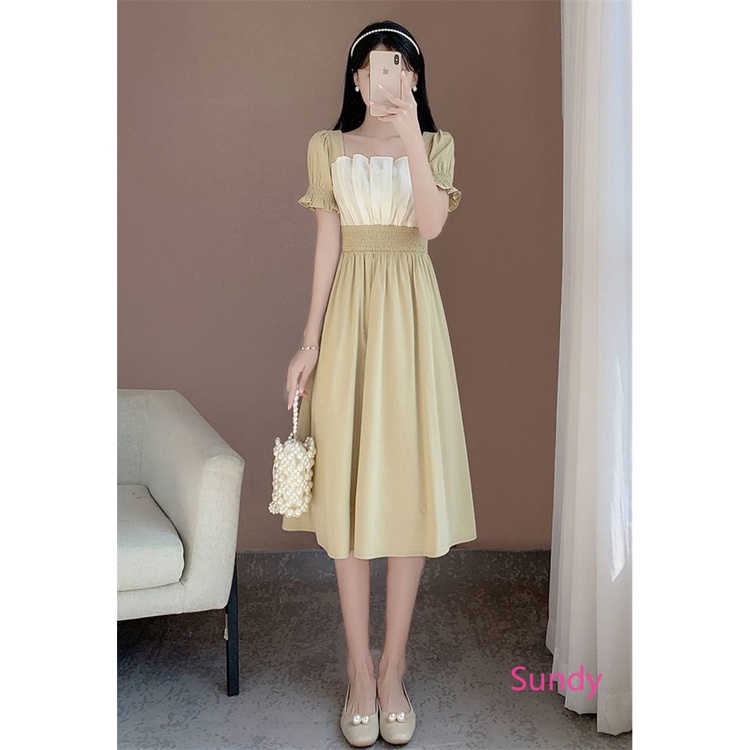 Đầm Công Chúa Cổ Vuông Co Giãn Phong Cách Pháp Thời Trang Mùa Hè Ngọt Ngào Cho Nữ Plus Size