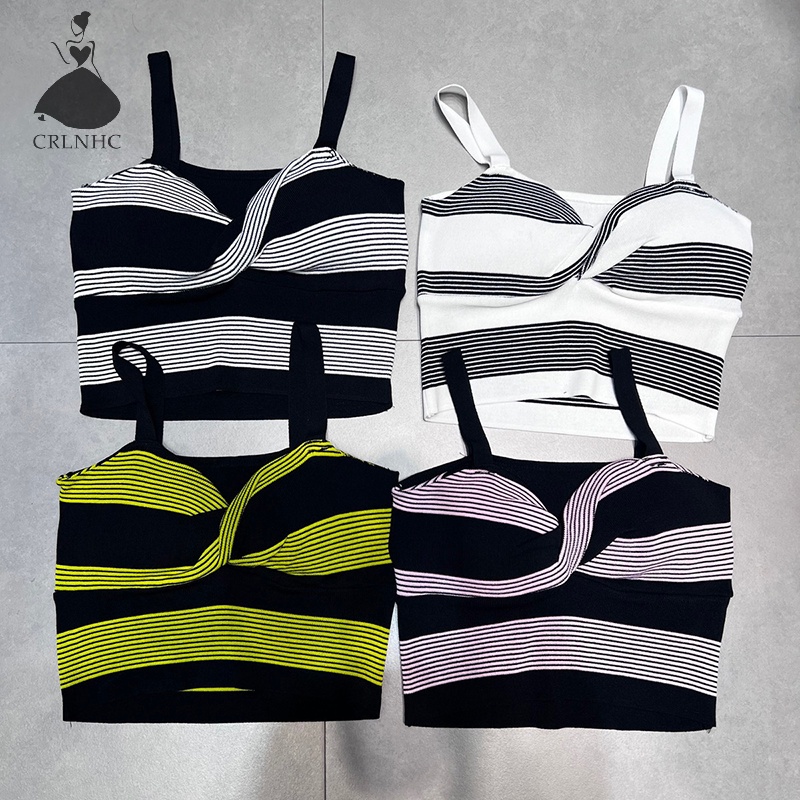 Áo Hai Dây Dệt Kim Kẻ Sọc Màu Tương Phản Quyến Rũ Thời Trang Cho Nữ