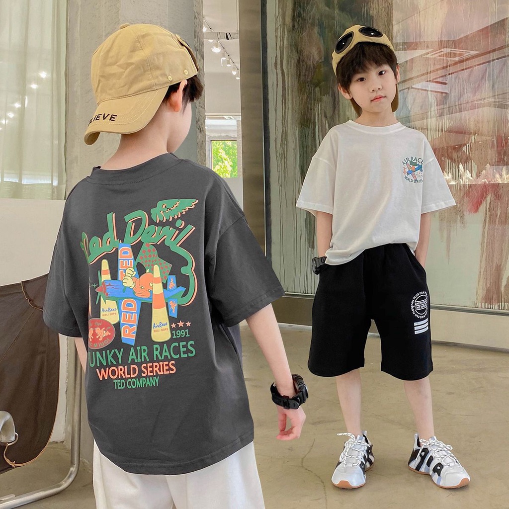 Áo Thun Cotton Tay Ngắn Cổ Tròn In Họa Tiết Hoạt Hình Thời Trang Mùa Hè Cho Bé Trai