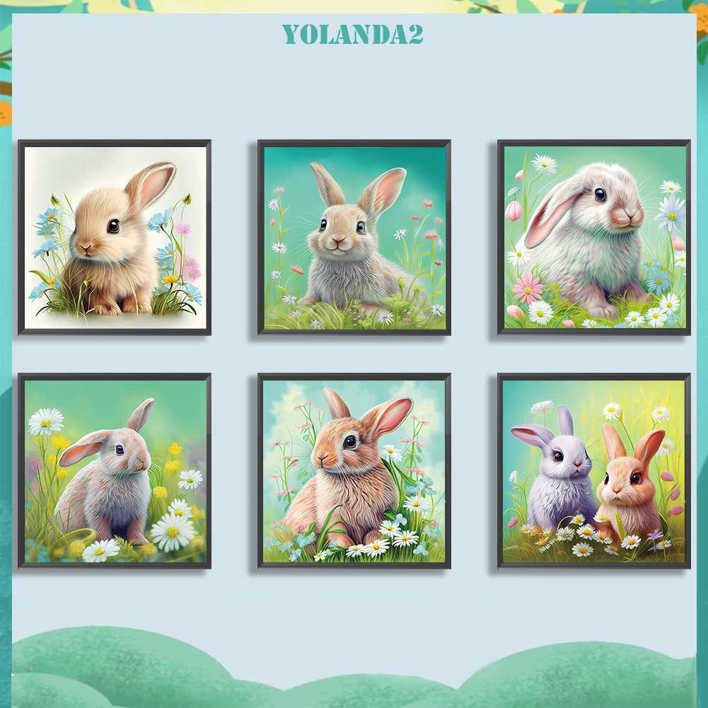 Tranh Đính Đá Kim Cương Toàn Bộ 5D DIY Hình Vẽ Thỏ Trang Trí Nhà Cửa