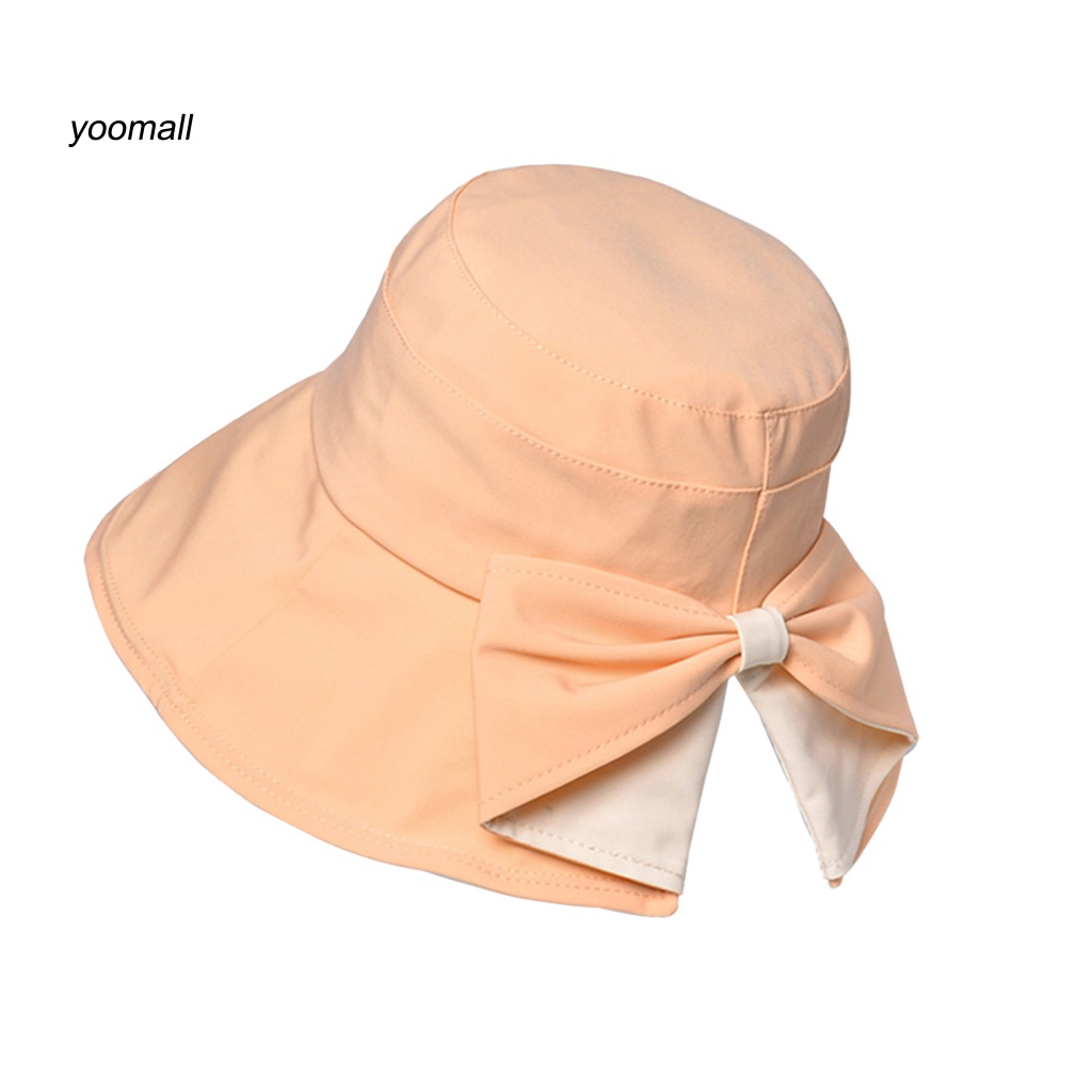 Nón Vành Tròn Phẳng Trang Trí Nơ Che Mặt Chống Nắng Mùa Hè Cho Nữ