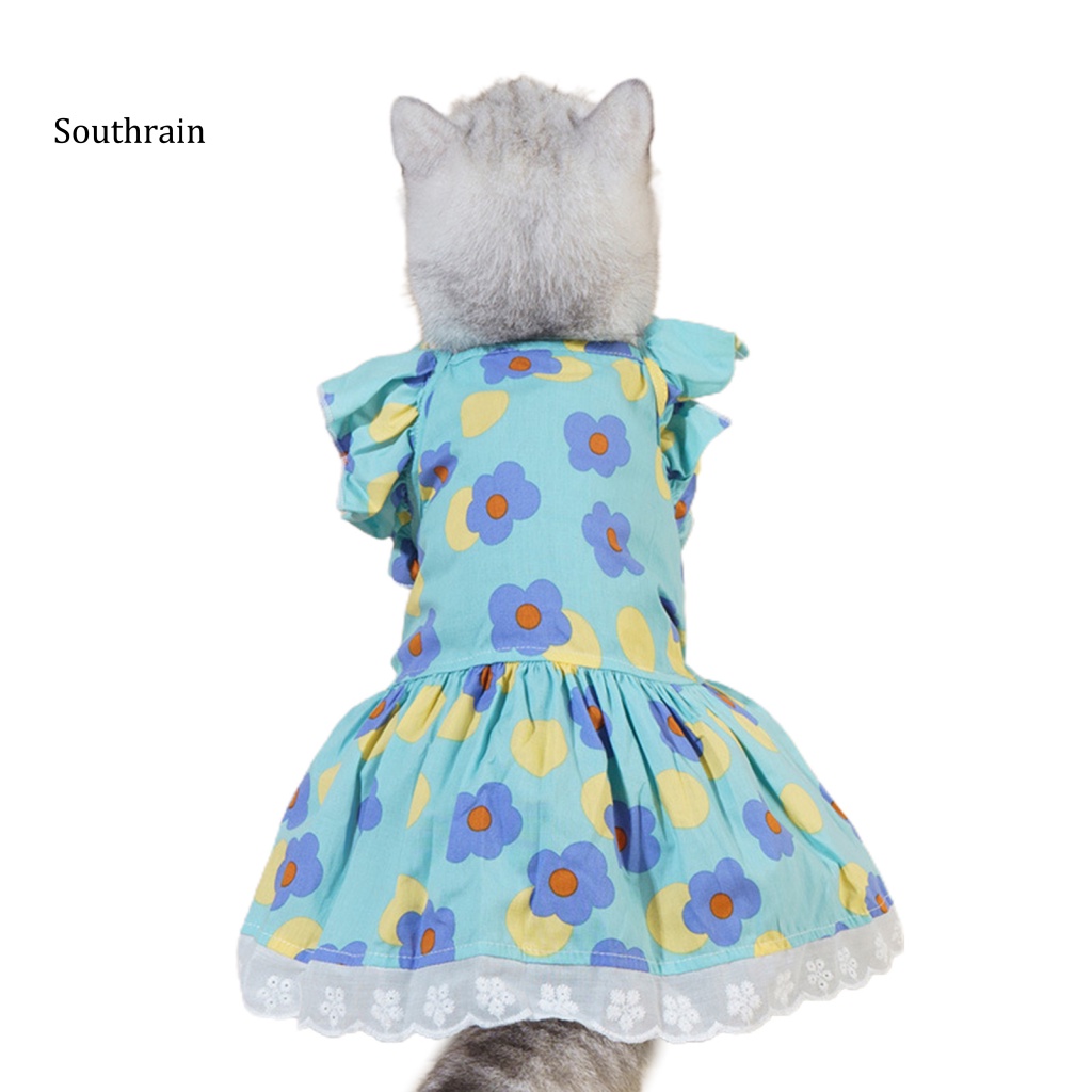 Đầm Công Chúa Bằng Cotton In Hoa Viền Ren Thời Trang Mùa Hè Cho Thú Cưng