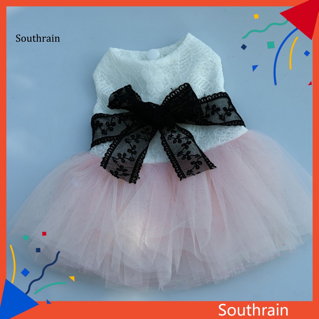 Đầm Sát Nách Viền Lưới Thoáng Khí Đính Nơ Xinh Xắn Cho Cún Cưng