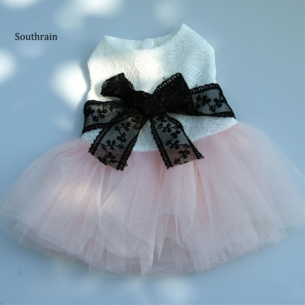 Đầm Sát Nách Viền Lưới Thoáng Khí Đính Nơ Xinh Xắn Cho Cún Cưng