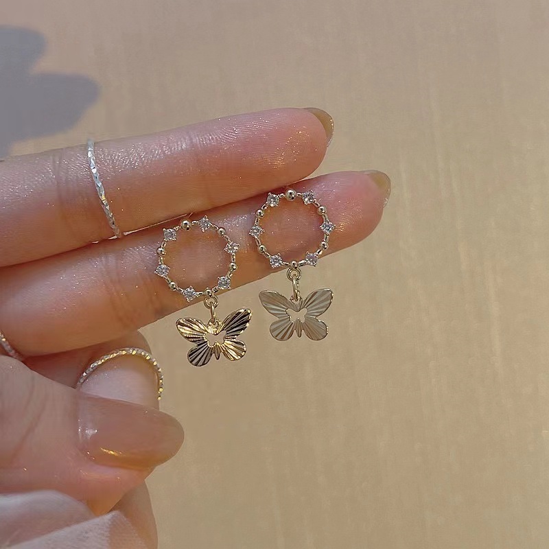 Bông Tai Mạ Bạc 925 Hình Bướm Đính Đá zircon Thời Trang Cao Cấp 2023