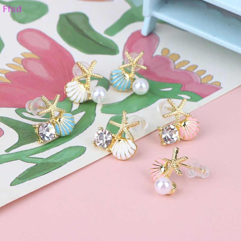 {Ffsd} 1 Đôi Bông Tai Hợp Kim Đơn Giản Hình Sao Biển Đính Ngọc Trai Zircon * Hàng Bán Chạy