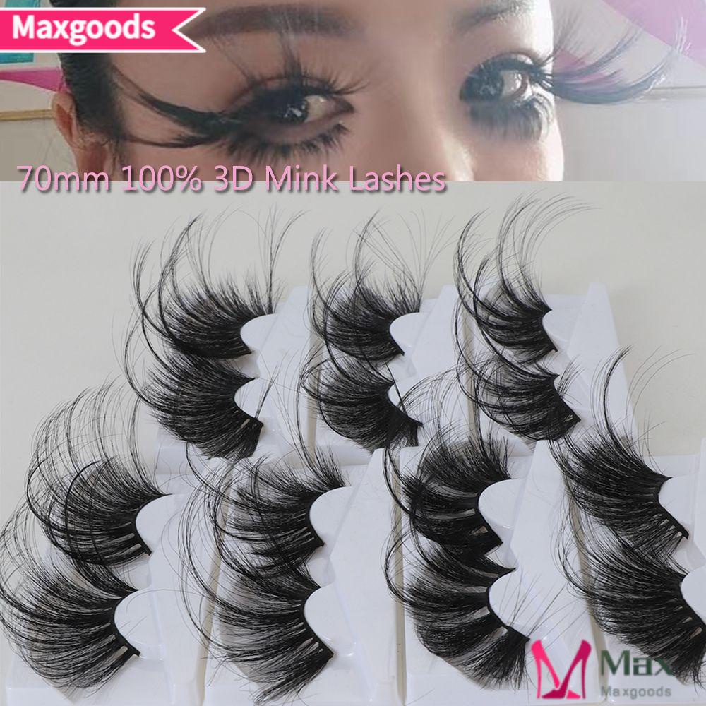 1 Cặp Lông Mi Giả 70mm Siêu Dài 100% Lông Chồn 3D