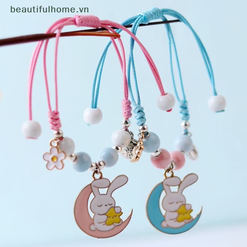 [beautifulhome] Vòng Đeo Tay Mặt Hình Thỏ / Mèo Hoạt Hình Dễ Thương Cá Tính Dệt Tay Phụ Kiện Trang Sức Thời Trang Cho Nữ [