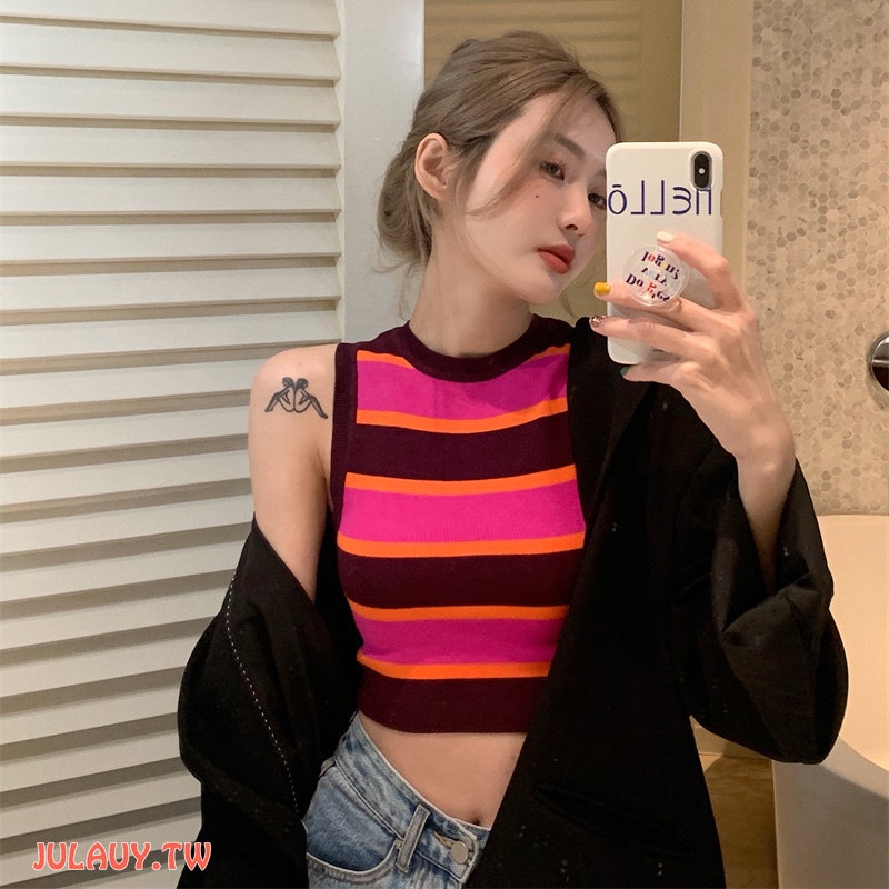 Áo Hai Dây Dệt Kim Kẻ Sọc Thời Trang Mùa Hè Cho Nữ