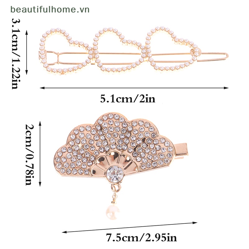 1 Kẹp Tóc Hình Quạt / Trái Tim Đính Đá / Ngọc Trai Thời Trang Cho Nữ