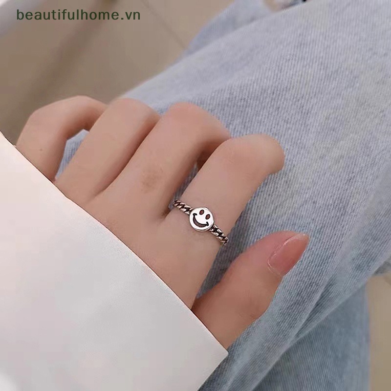 Nhẫn Hở Mạ Bạc 925 Hình Trái Tim / Mặt Cười Xinh Xắn Thời Trang Cho Nữ