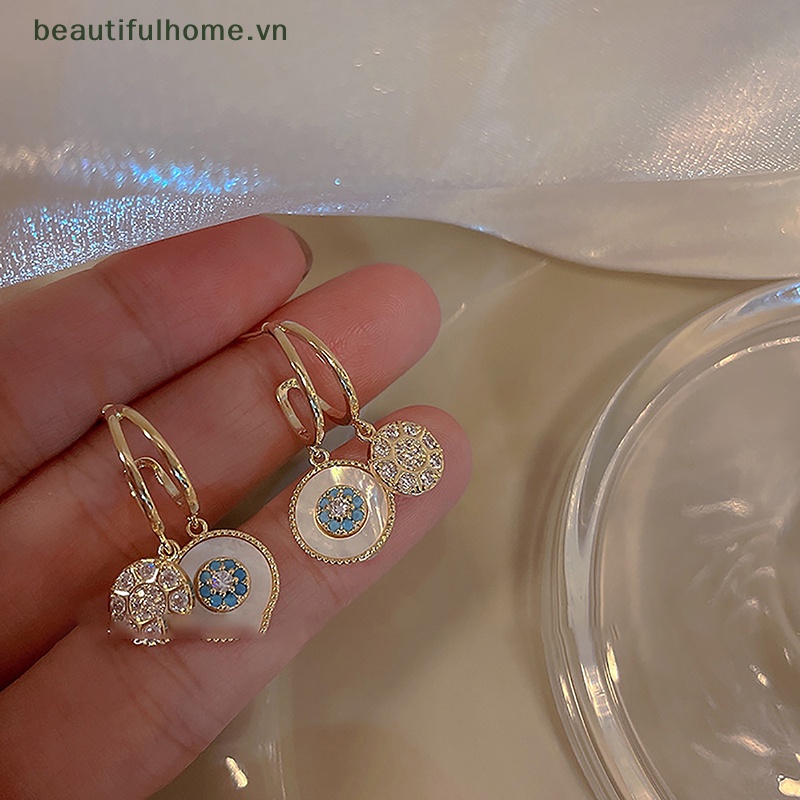 1 Đôi Bông Tai Hình Tròn Đính Hoa Phong Cách Hàn Quốc Cổ Điển Dành Cho Nữ