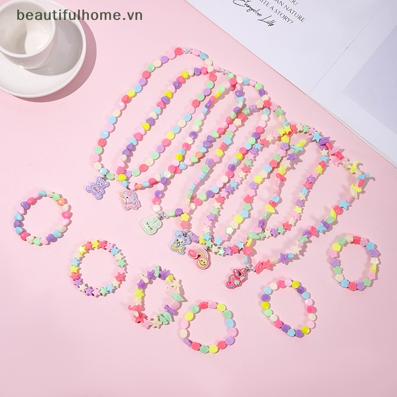 1 Set Dây Chuyền / Vòng Tay Hạt Acrylic Hình Thú Hoạt Hình Nhiều Màu Dễ Thương Cho Bé Gái