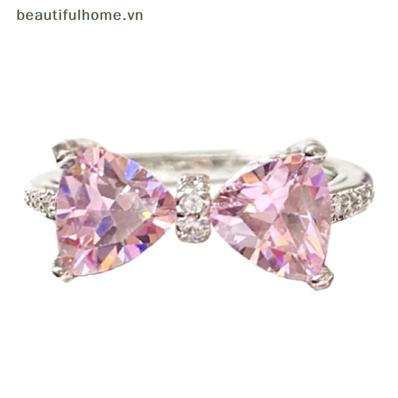 [beautifulhome] Nhẫn Đính Đá Zircon Pha Lê Hồng Thiết Kế Hình Nơ Thời Trang Ngọt Ngào Dành Cho Nữ Làm Quà Sinh Nhật [beauty]