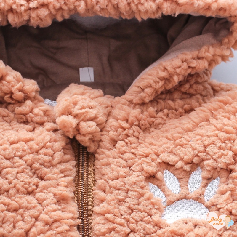 Áo Liền Quần Có Nón Bằng Lông Cừu Dày Thêu Hình Gấu Nâu Hoạt Hình Dành Cho Trẻ Sơ Sinh 0-12 Tháng Tuổi