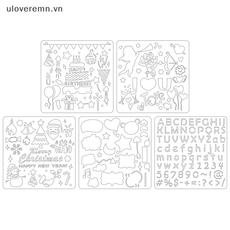 Set 5 Tấm Khuôn Vẽ Trang Trí Giáng Sinh Dễ Thương