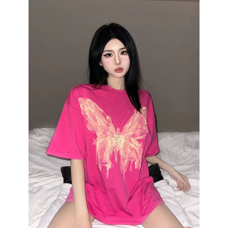 COZOK Áo Thun Ngắn Tay Dáng Rộng In Hình Bướm Kiểu Vintage Thời Trang