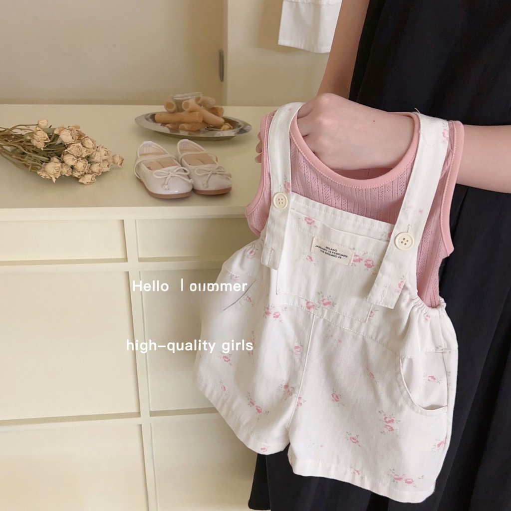 Set Áo Thun Tay Ngắn Và Quần Yếm Ngắn Phong Cách Hàn Quốc Thời Trang Mùa Hè Cho Bé Gái