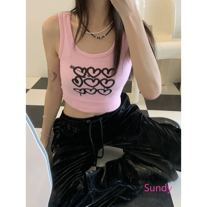 Áo Croptop Hai Dây In Họa Tiết Trái Tim Quyến Rũ Thời Trang Mùa Hè Cho Nữ Có Size Lớn